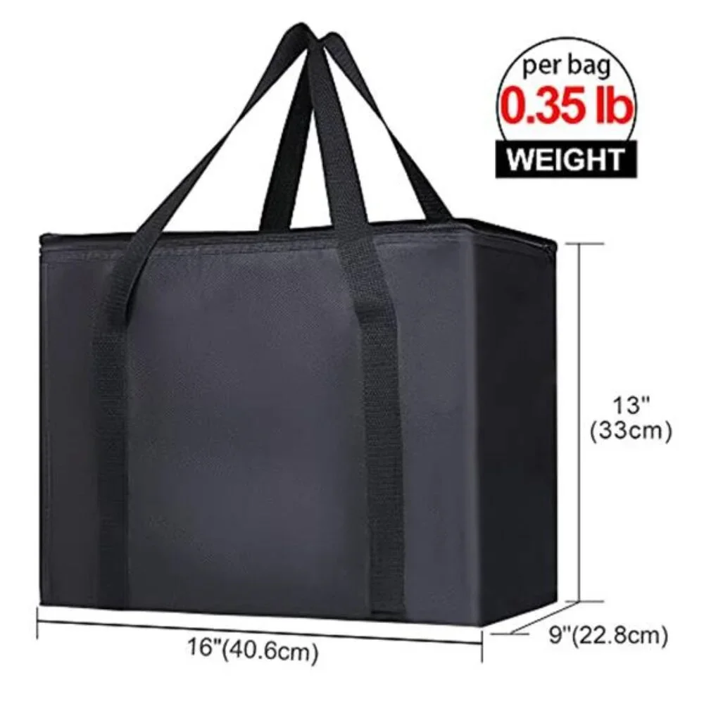 XL Insulated Grocery Tote Cooler Foldable Thermal Food Delivery Bag Zipper 2 PK